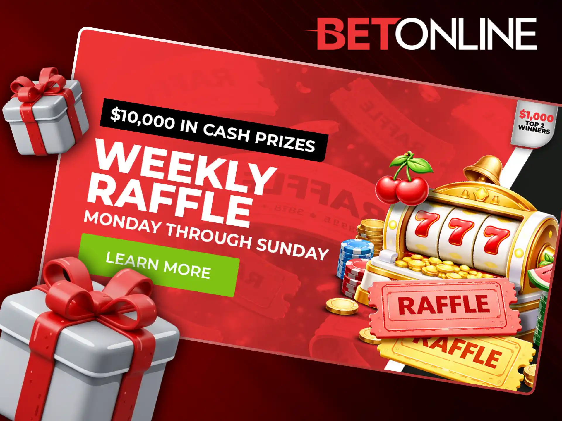 Participate in the weekly raffle at BetOnline to win extra rewards.