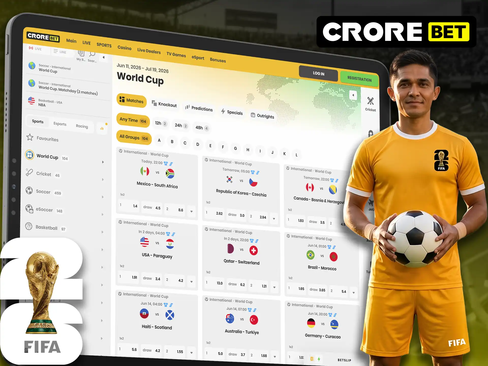 High odds for FIFA World Cup on Crorebet site.