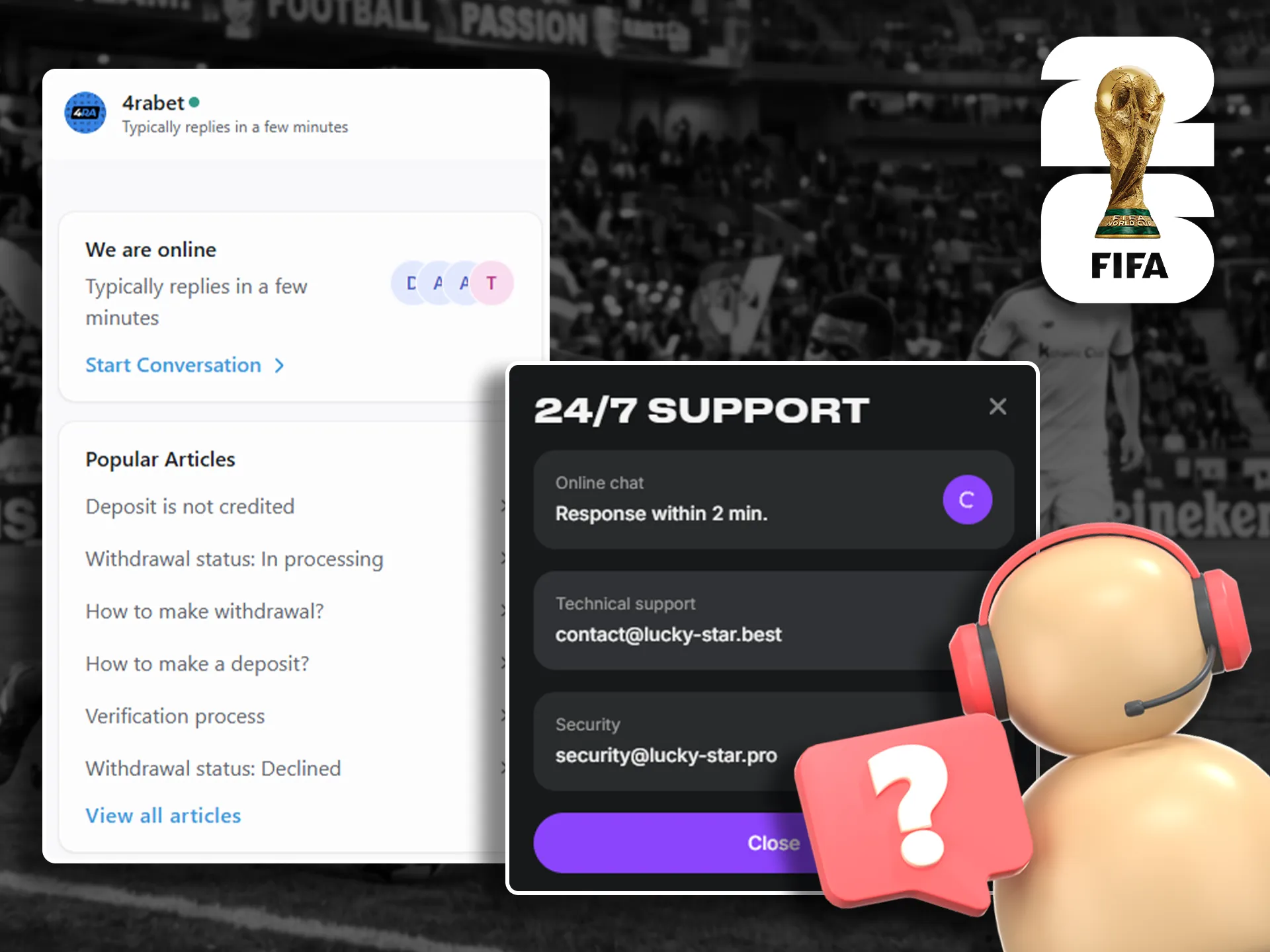 24 7 live customer support for FIFA World Cup.