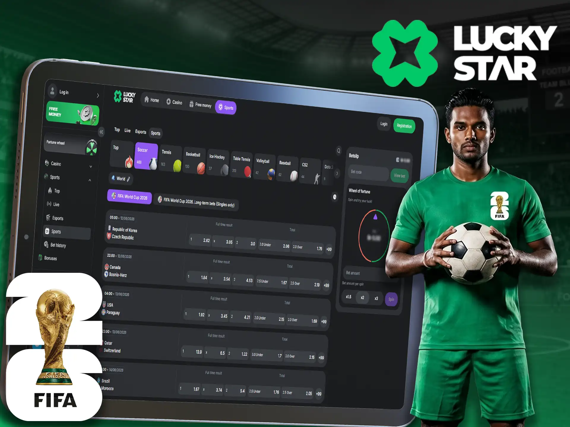 Lucky Star sports betting interface for FIFA World Cup.