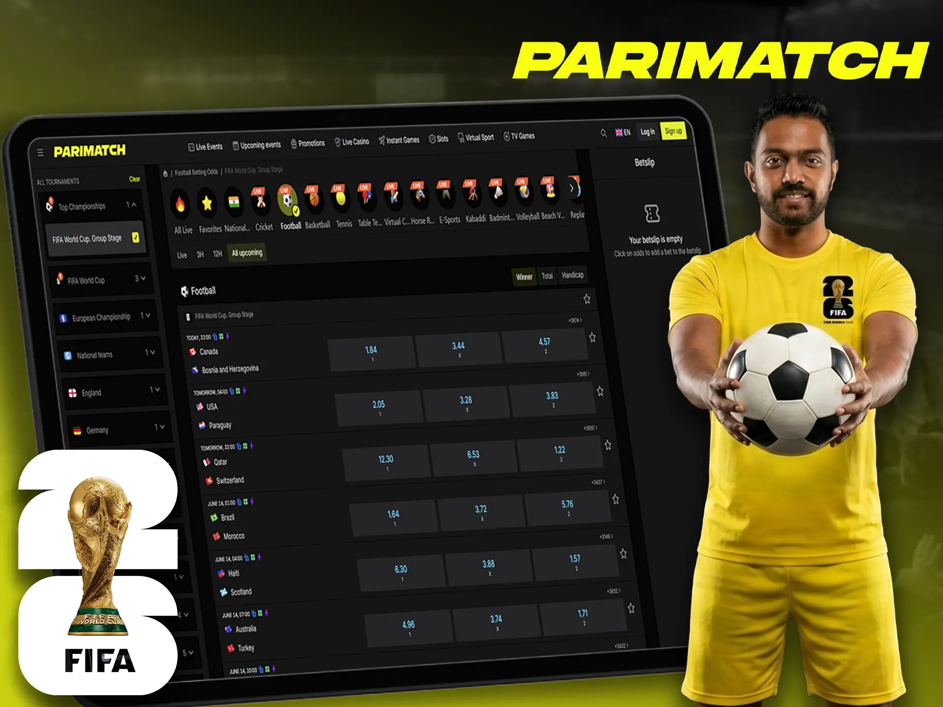 Parimatch welcome bonus for online FIFA World Cup betting.