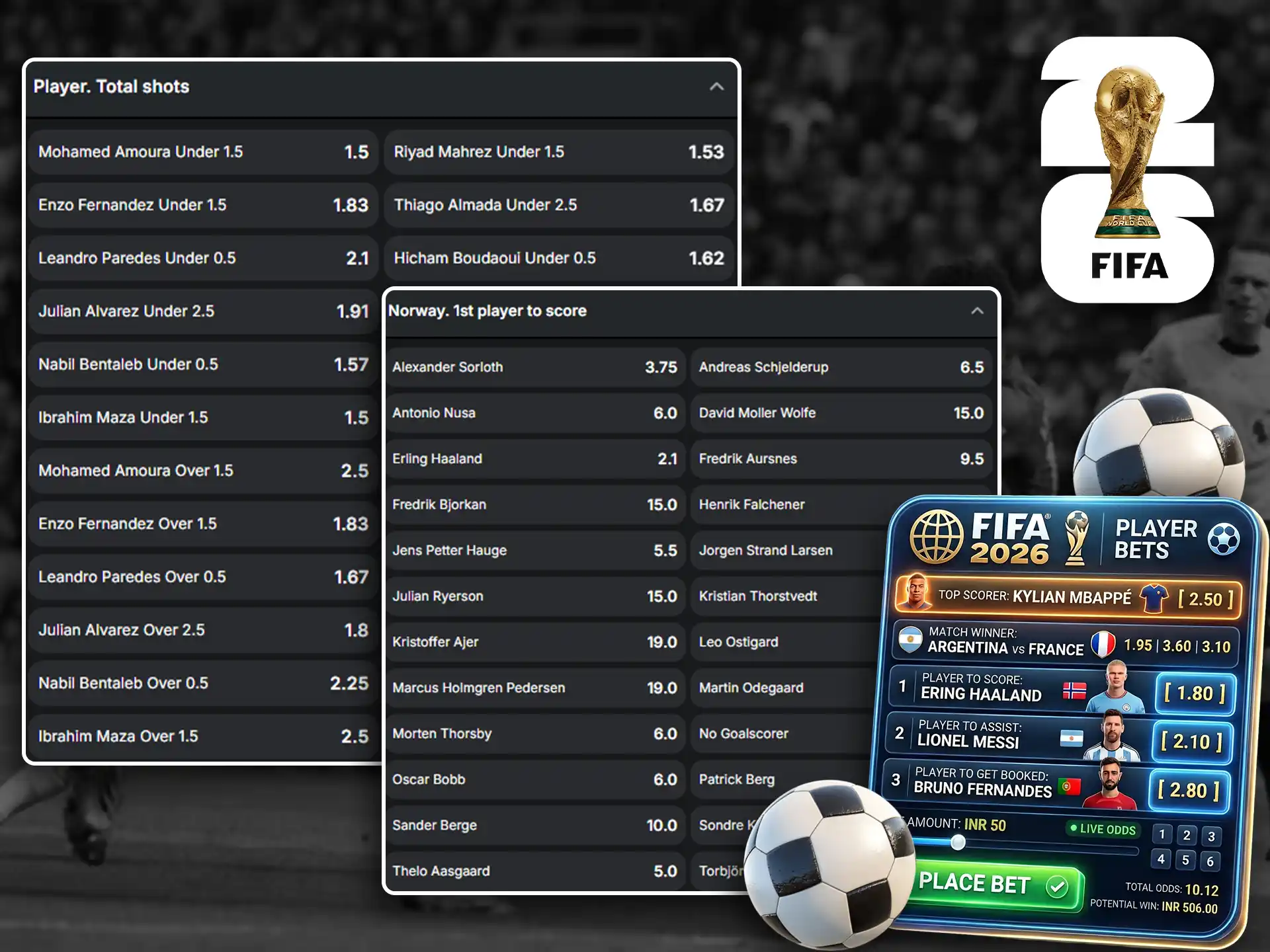 Individual player performance props for FIFA World Cup tournament.