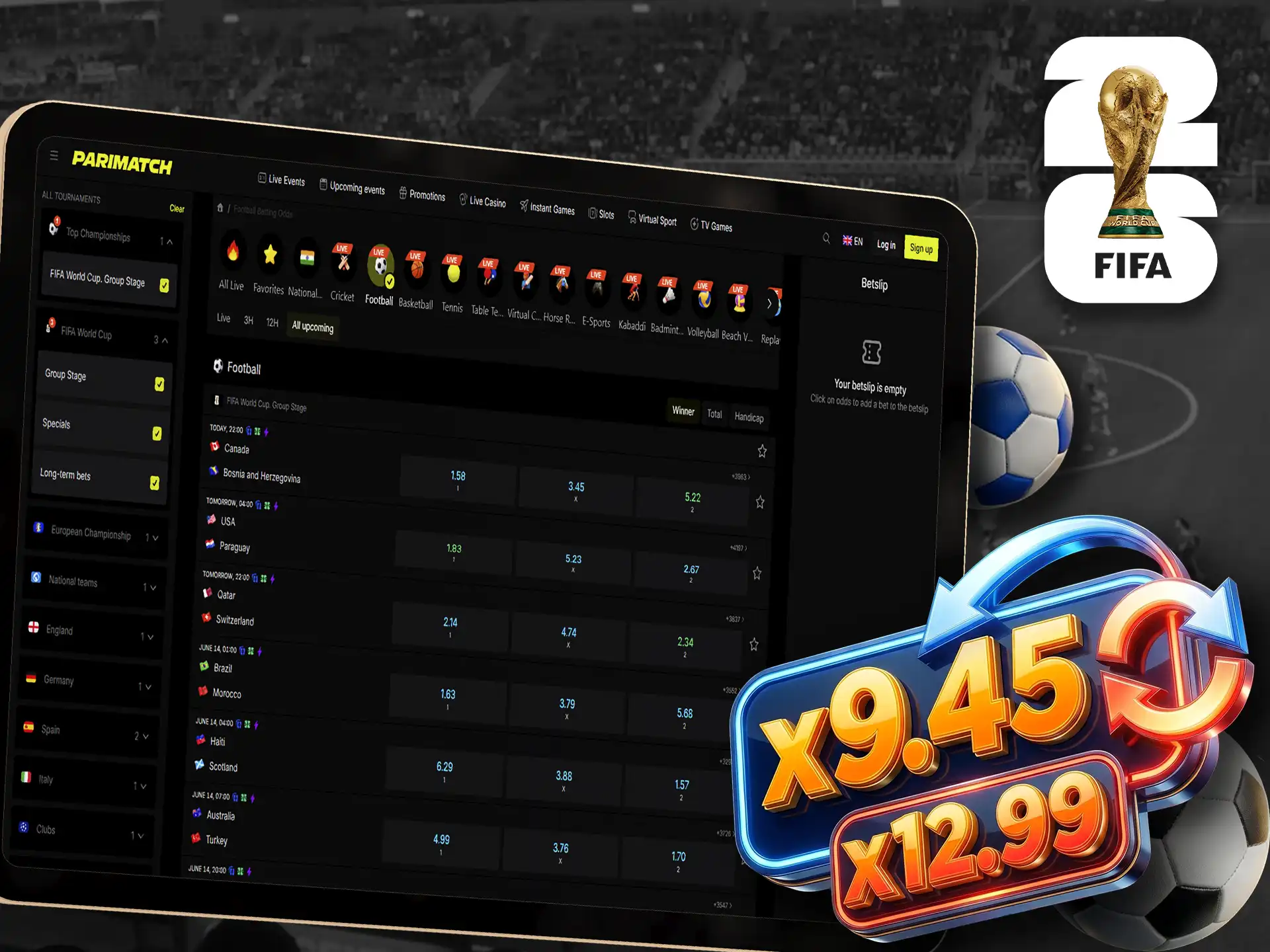 Real-time shifting odds during a FIFA World Cup match.