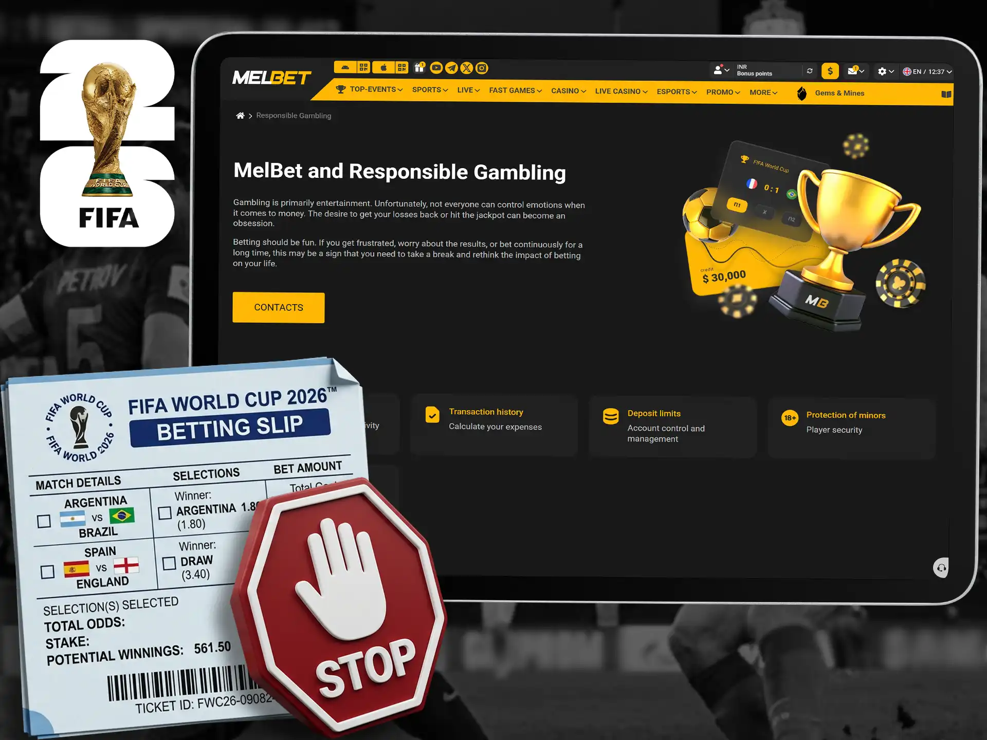 Responsible gambling safety tools for FIFA World Cup users.