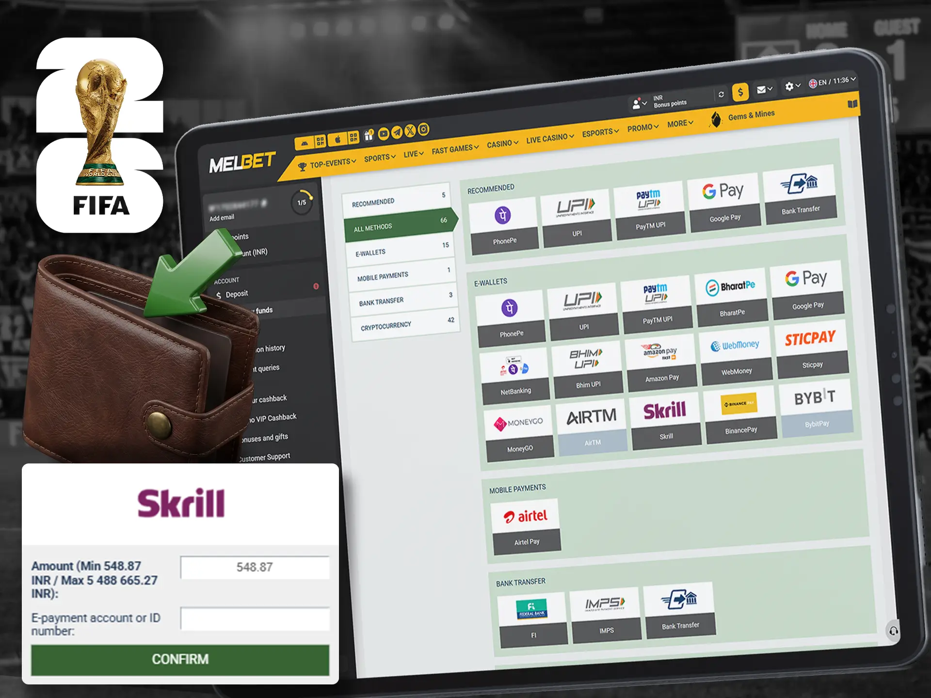 Fast withdrawal process for FIFA World Cup betting rewards.