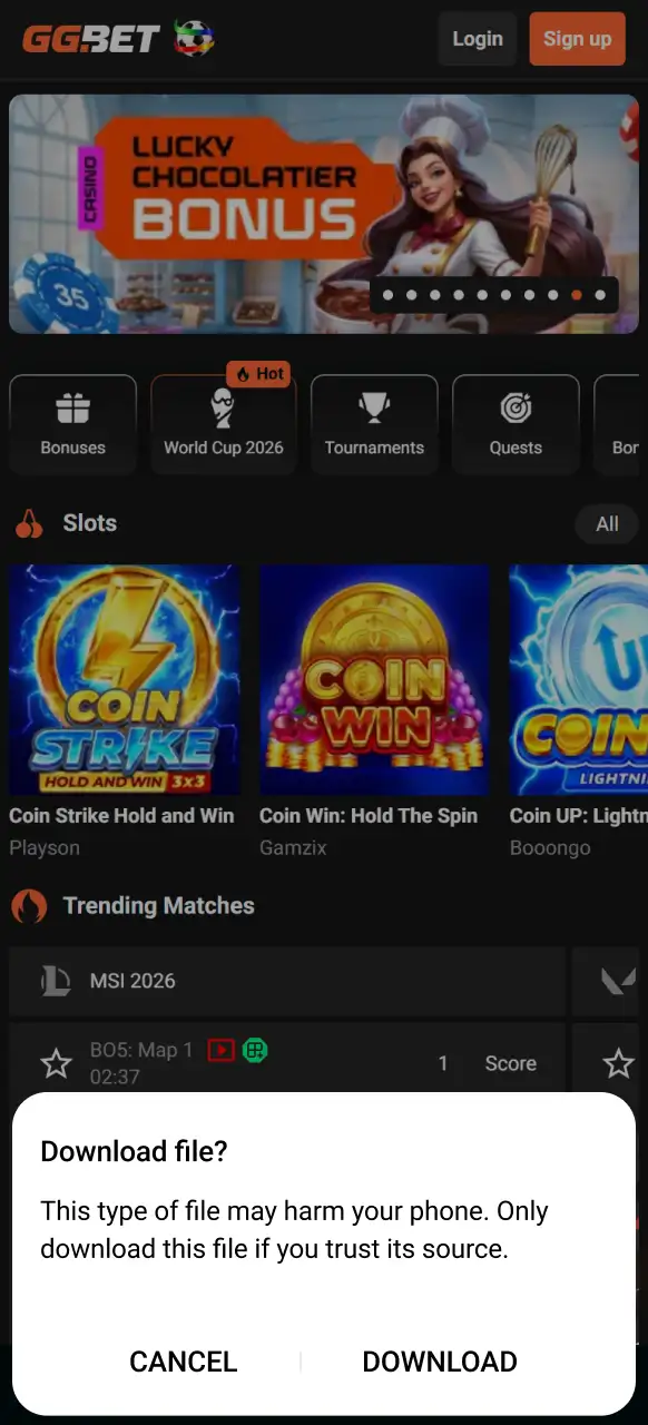 Click the secure link to download the GGBet APK file to your smartphone.