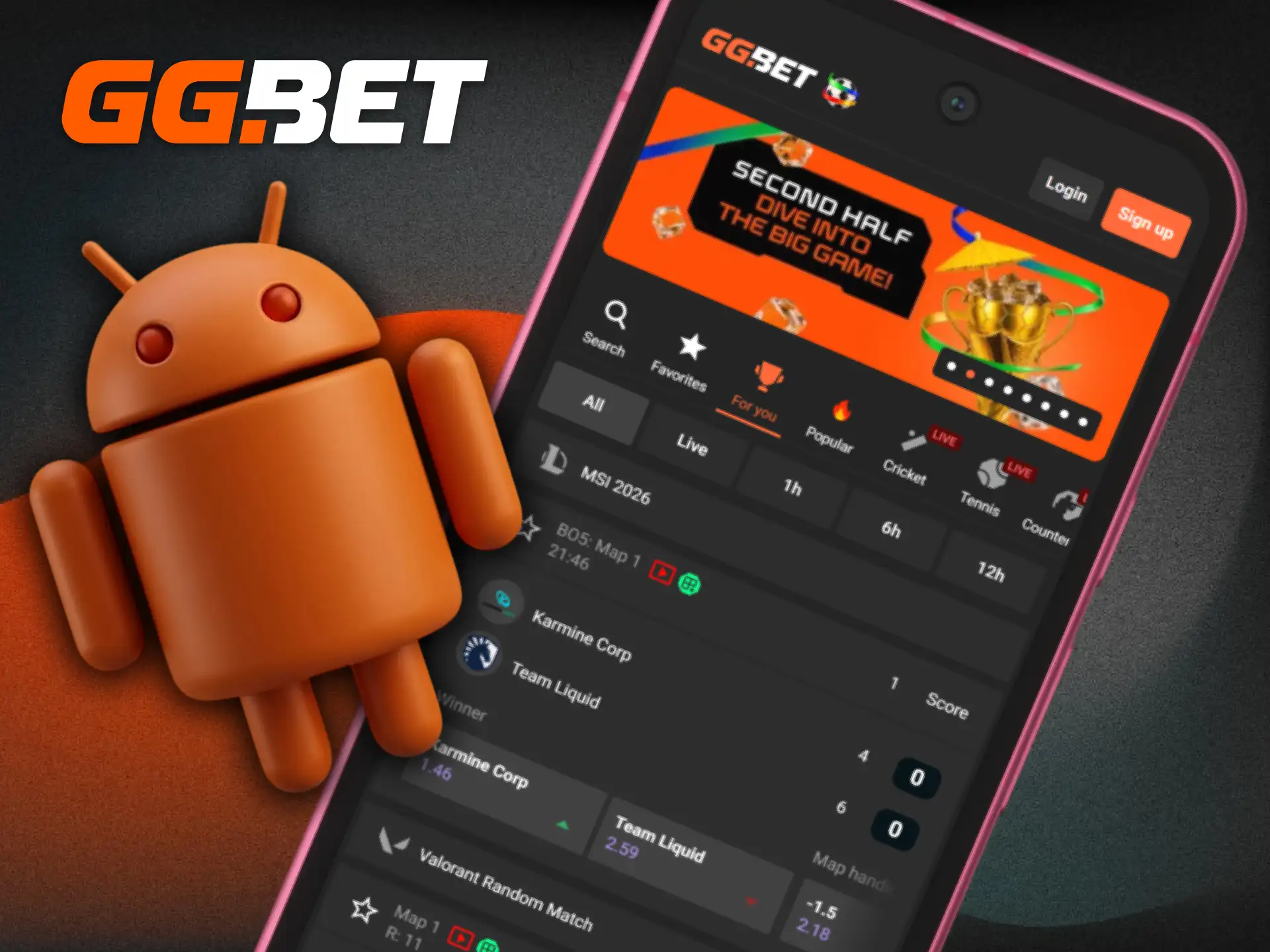 Download the GGBet app on Android to bet on sports anytime.