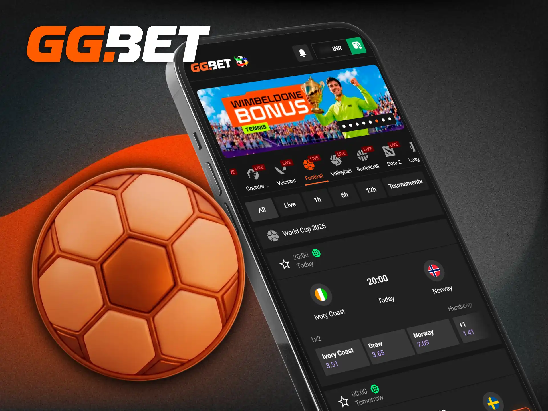 Place live wagers on global leagues within the football tournament hub on the GGBet app.