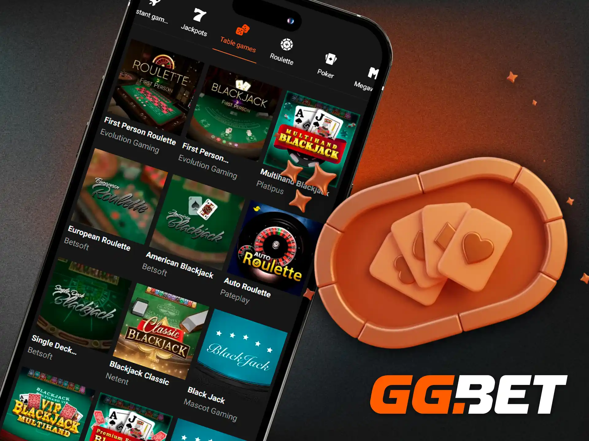 Test your strategies on classic blackjack, roulette, and baccarat table games on the GGBet app.