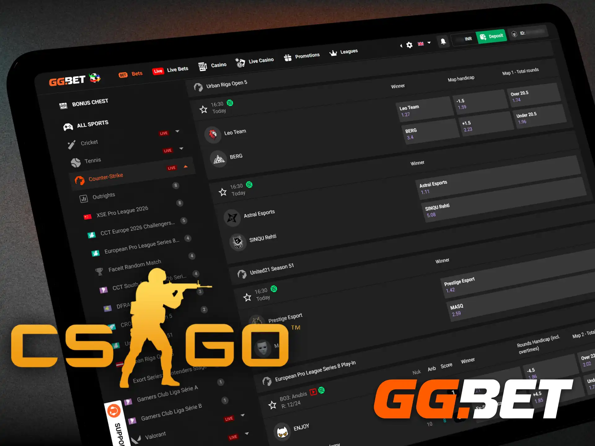Discover competitive odds and top tournaments for betting on CS 2 on GGBet.