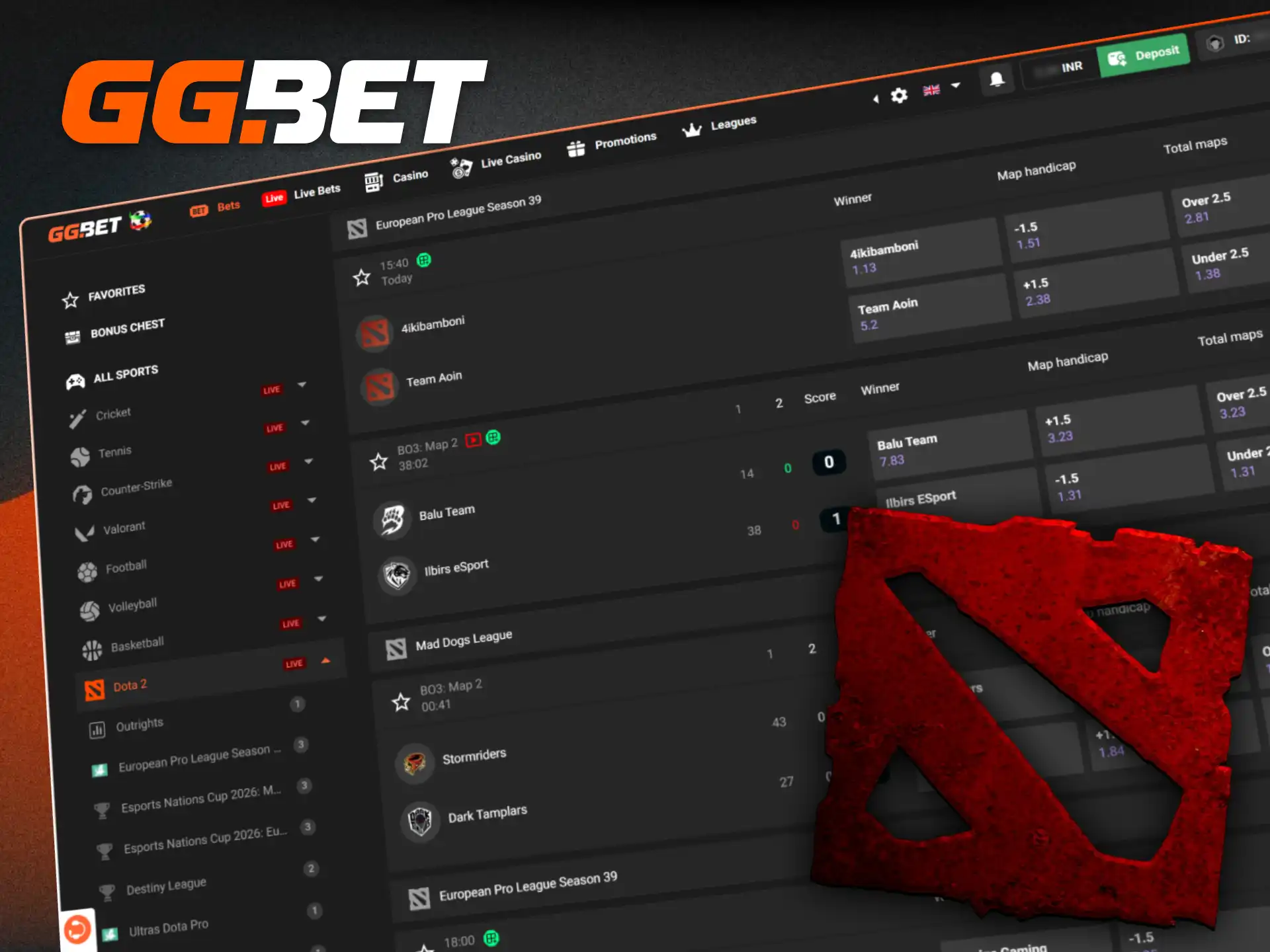Place your wagers and enjoy live matches while betting on Dota 2 at GGBet.