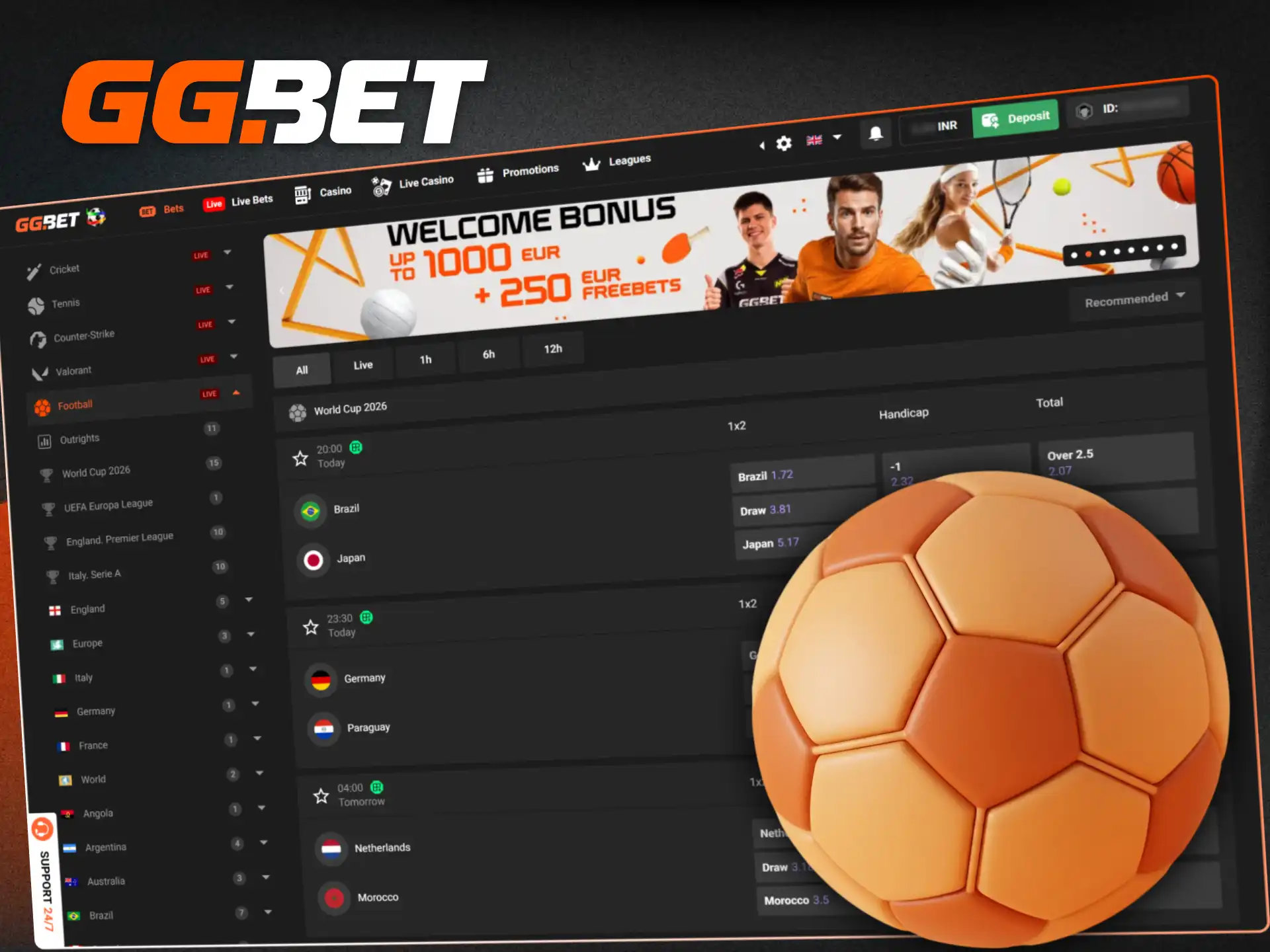 Bet on your favorite leagues in the football betting section at GGBet.