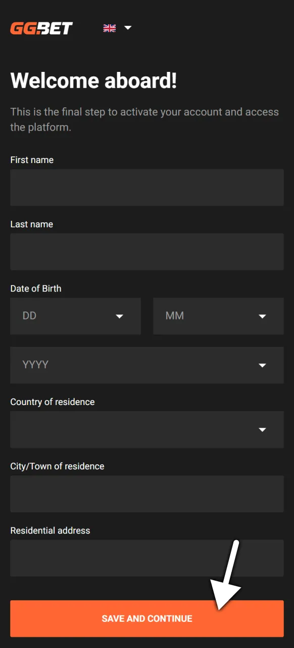 Enter your personal information to complete the secure GGBet registration process.