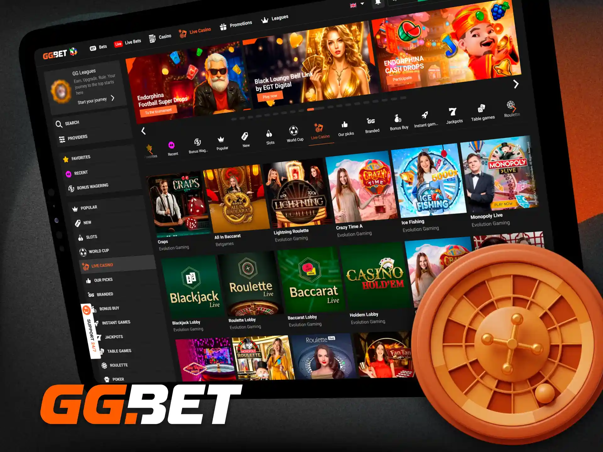 Play with real dealers in real time in the immersive live casino section at GGBet.