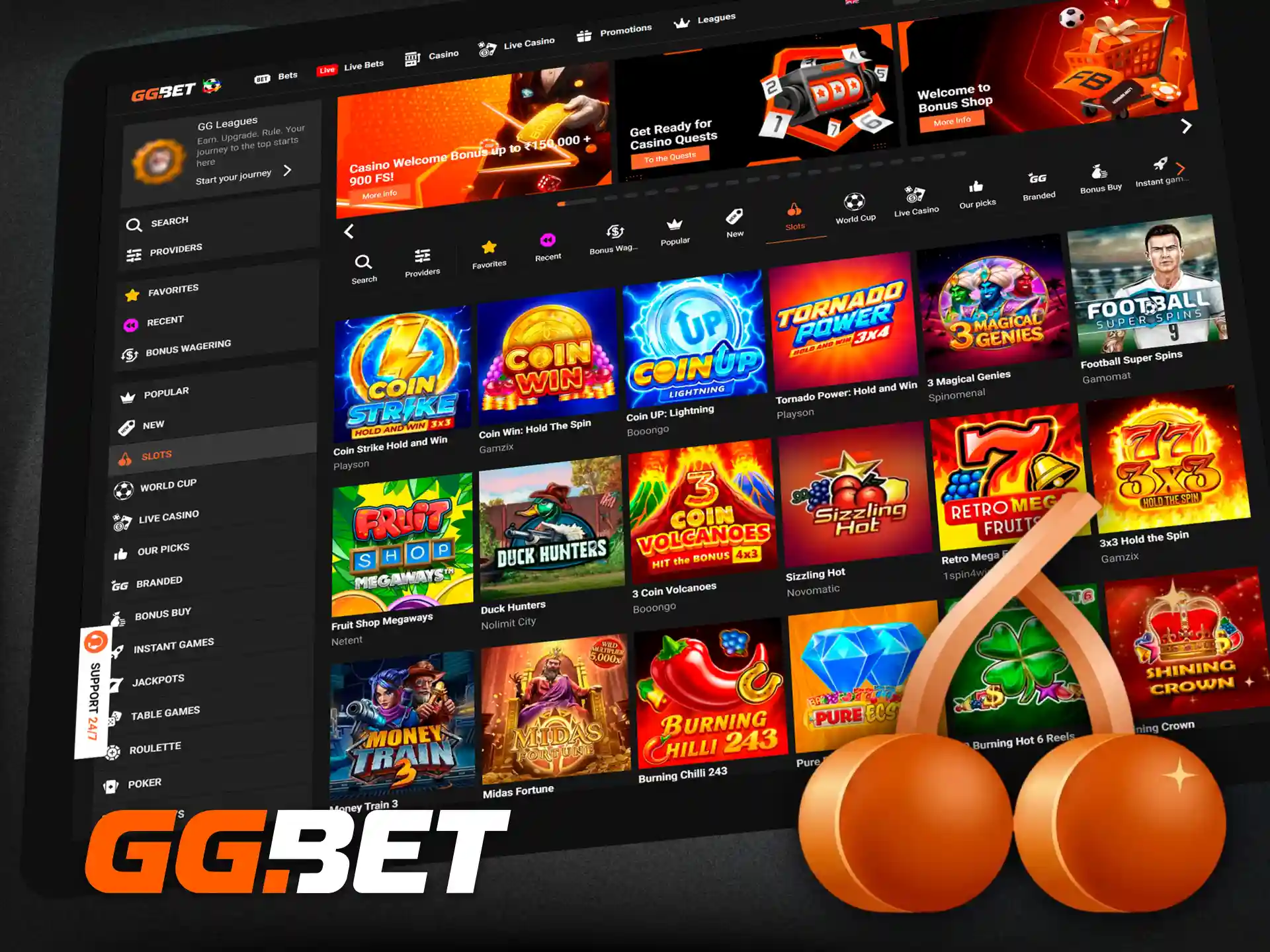 Spin the reels on hundreds of popular video slots available at GGBet.