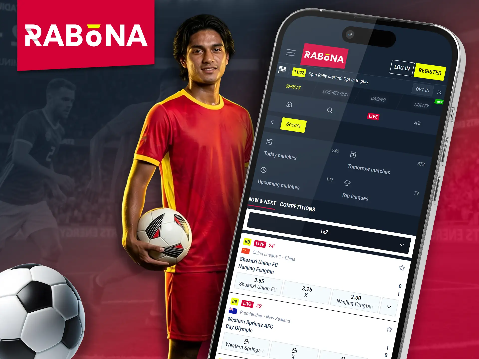 Place football bets easily on the Rabona mobile app.