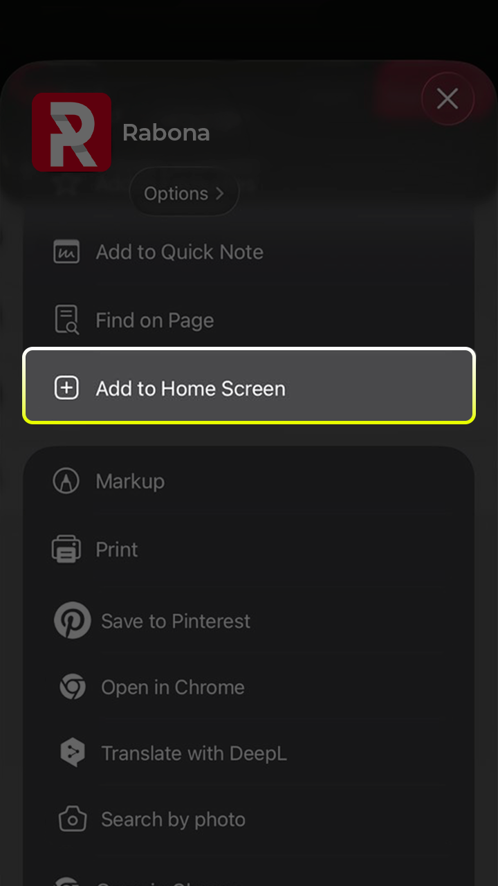 Add the Rabona shortcut to your iOS home screen.