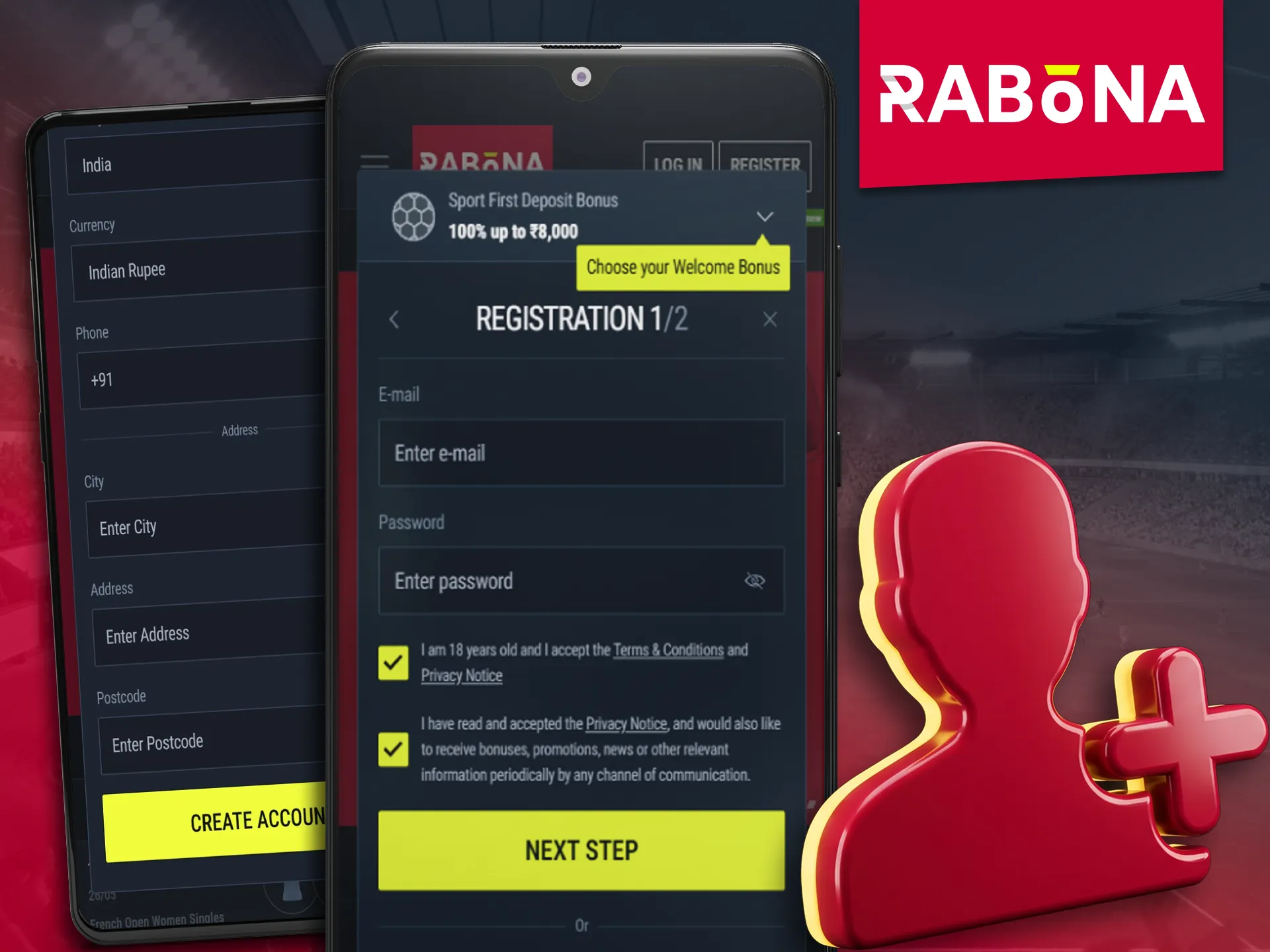 Register a new betting account via the Rabona app.