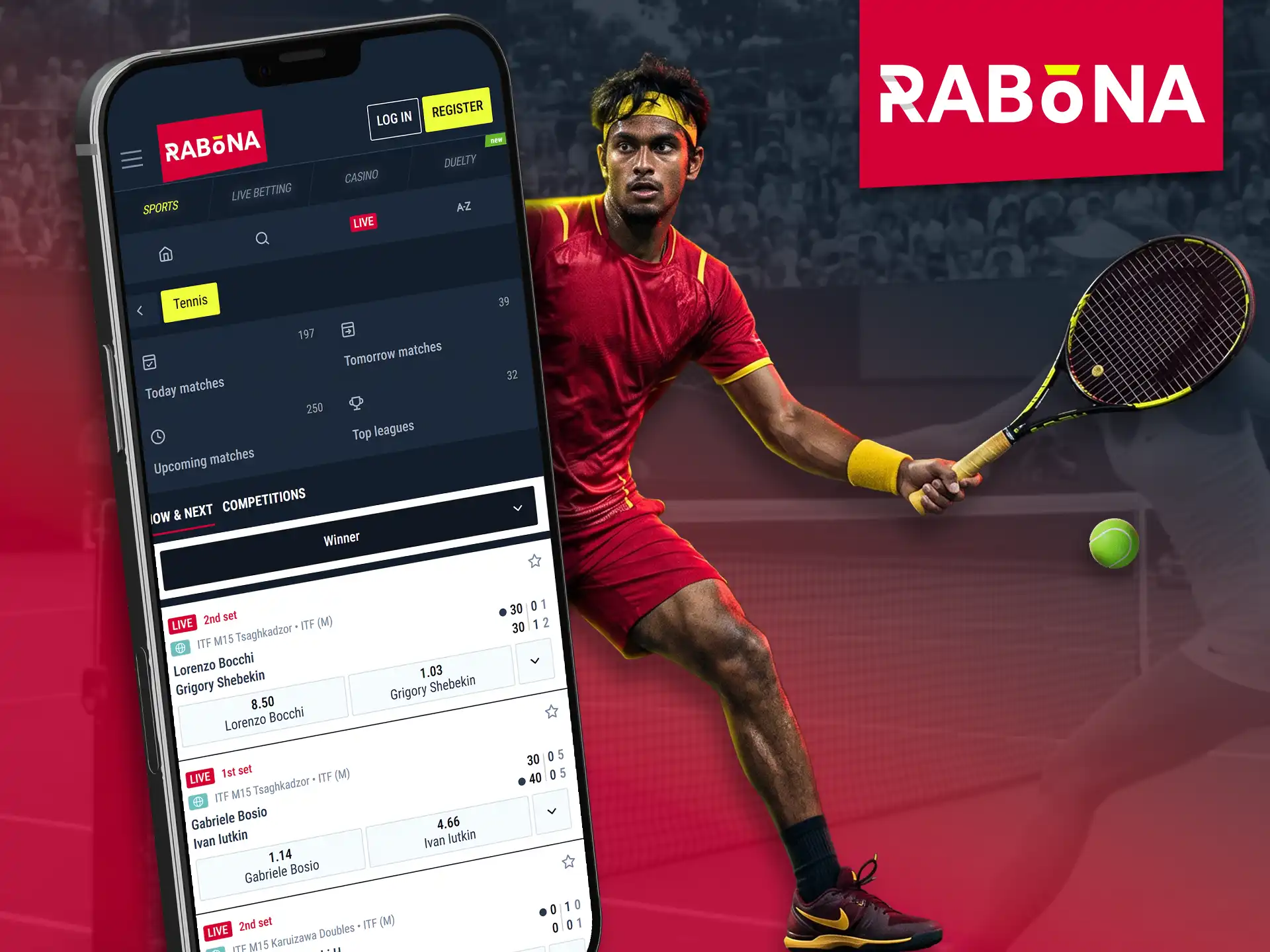 Enjoy tennis betting odds on the Rabona mobile app.