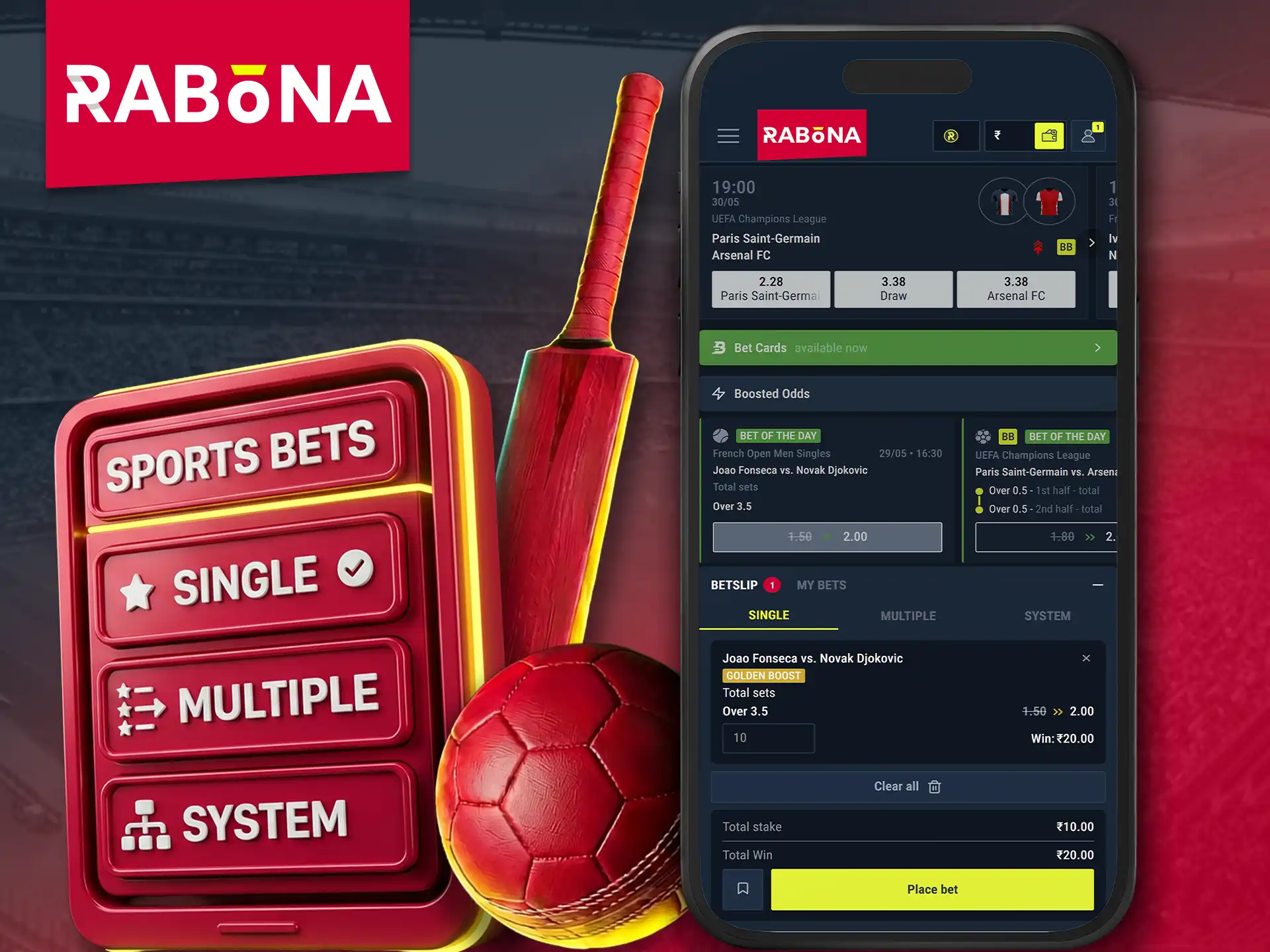Discover different types of bets on the Rabona app.