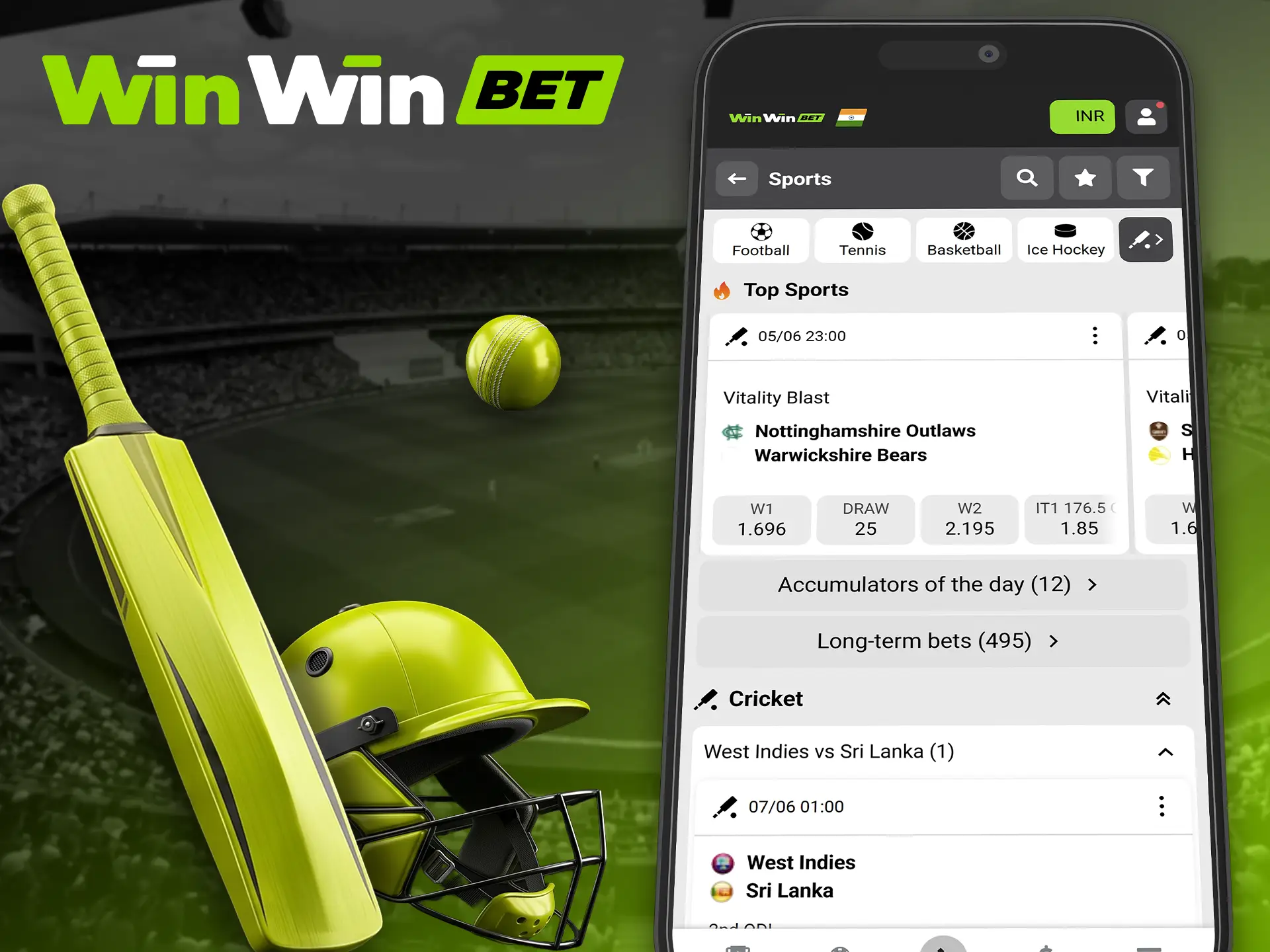 Place modern live cricket bets using the WinWin program.