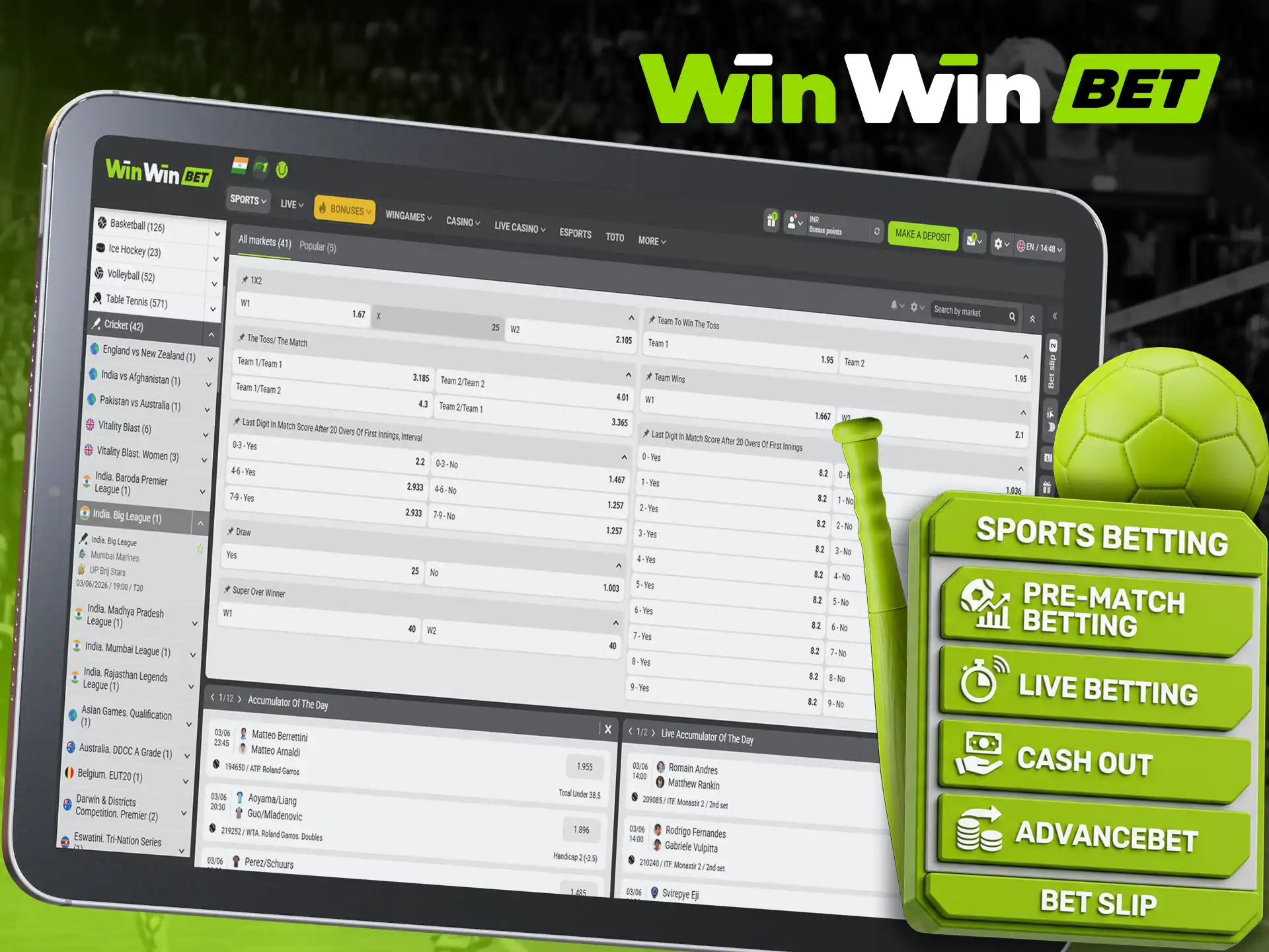 Discover a wide variety of betting options on WinWin.