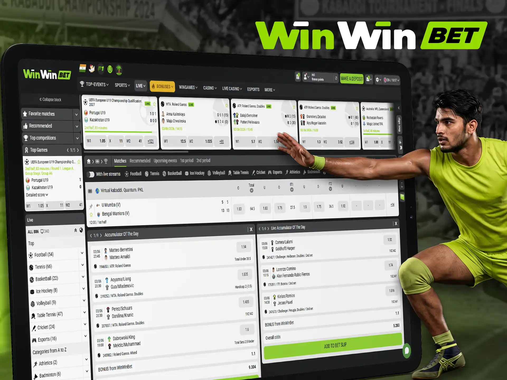 Explore the traditional Kabaddi betting section available at WinWin