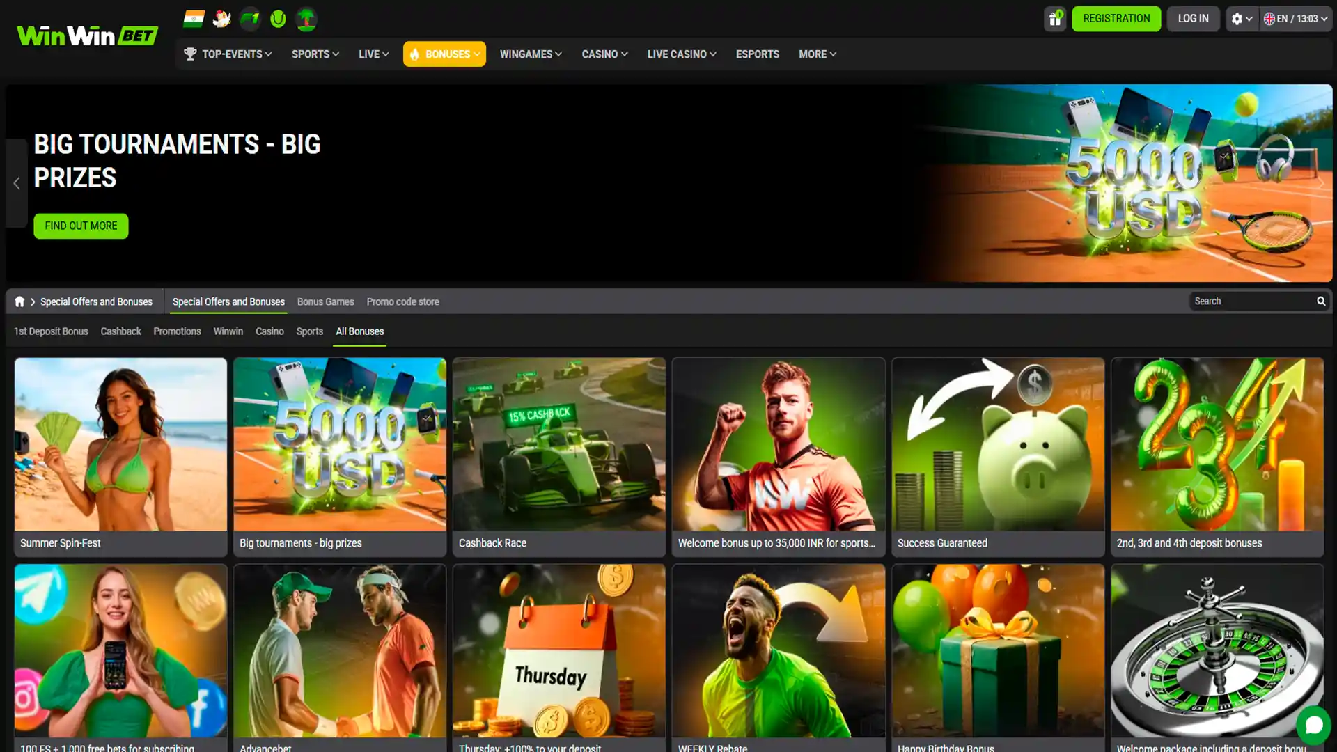 Check the bonuses page for new offers at WinWin.