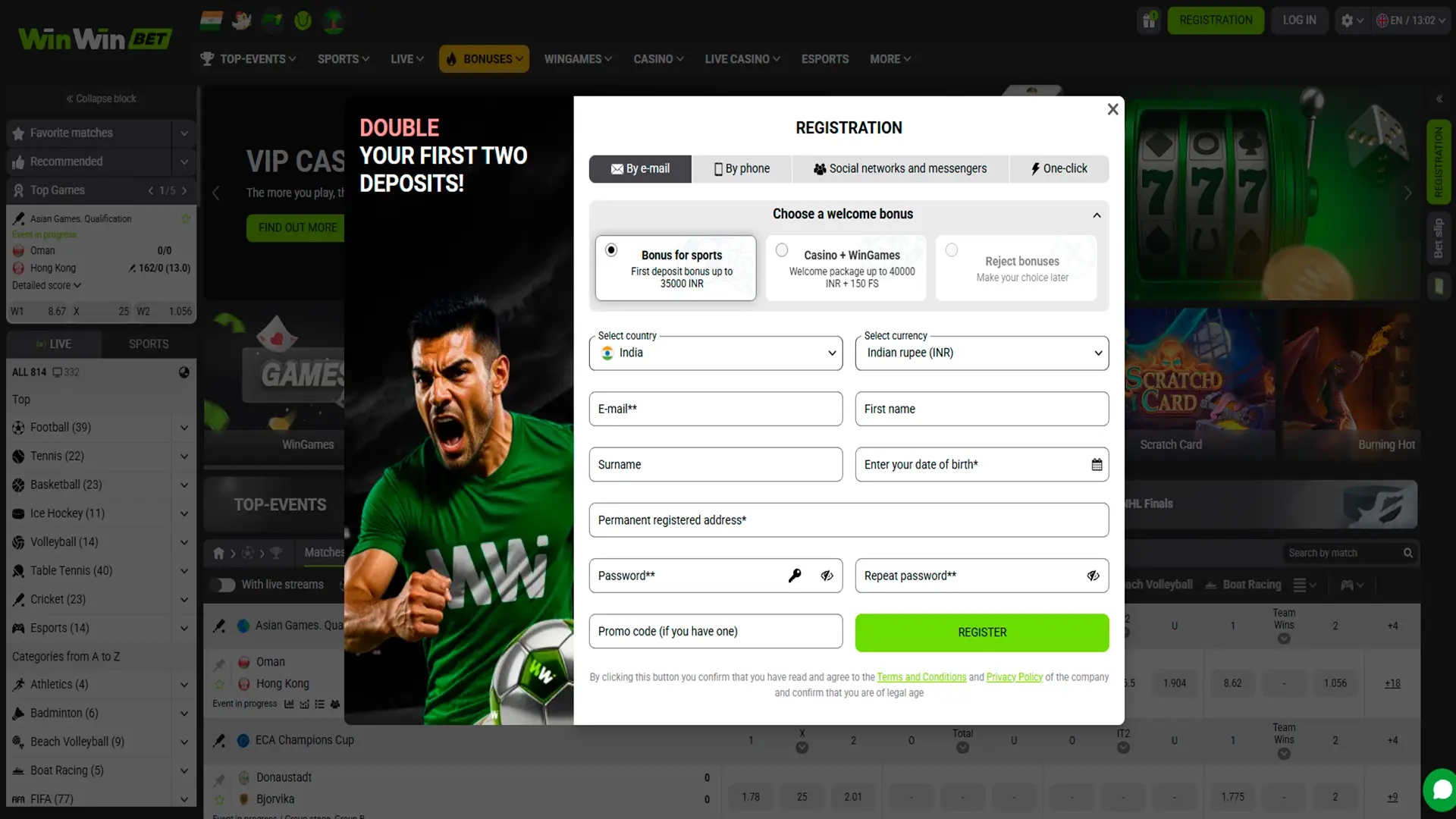 Open the registration page to join the WinWin platform.