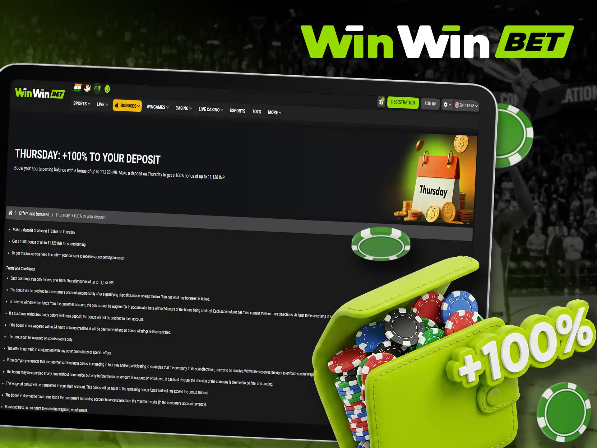 Claim your special Thursday deposit bonus at WinWin casino.