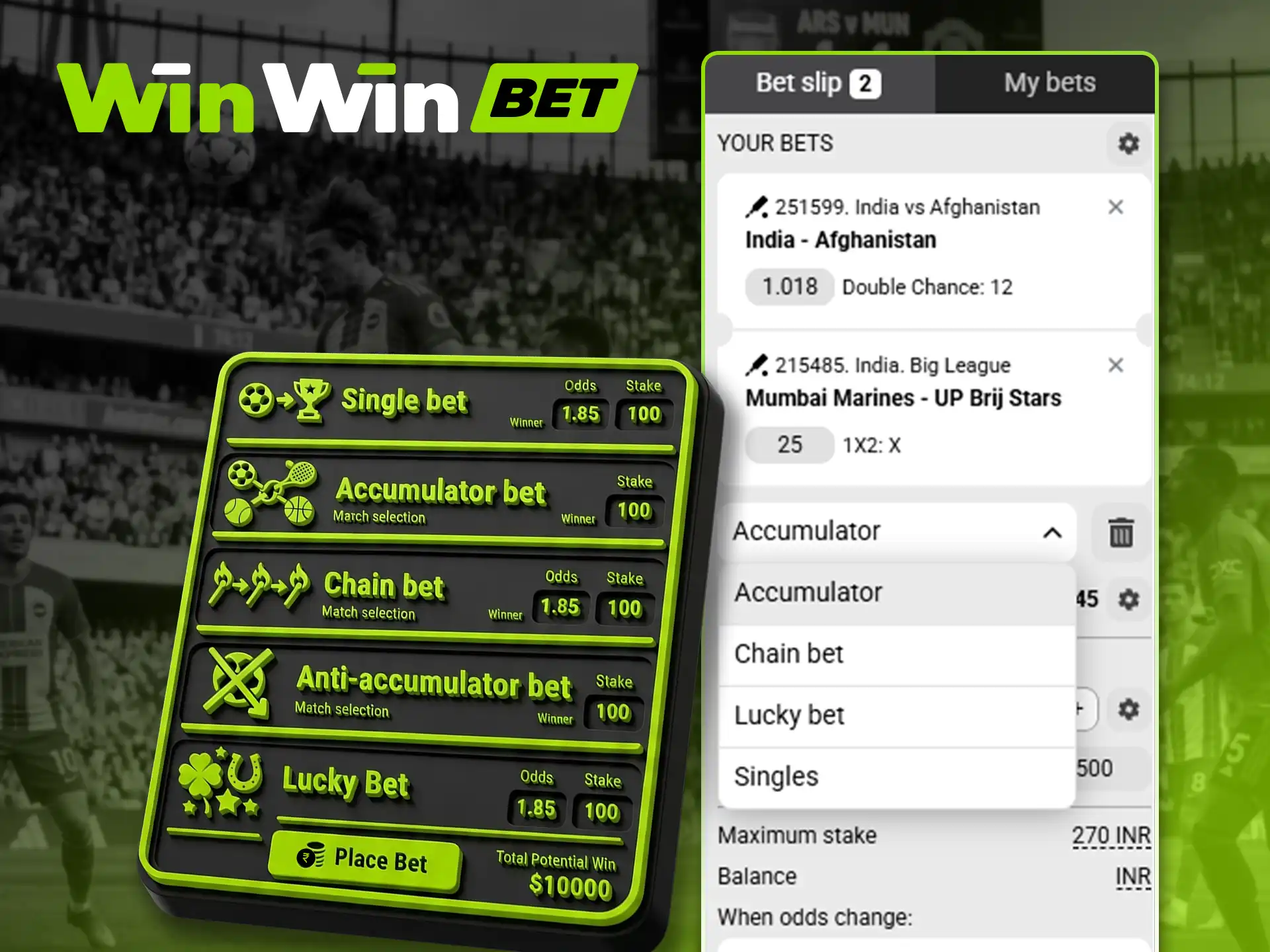 Explore the main types of bets at WinWin site.