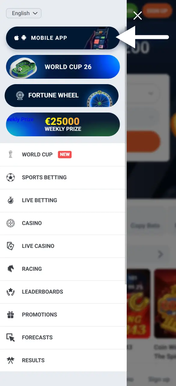 Click to download 20bet APK file directly to your phone.