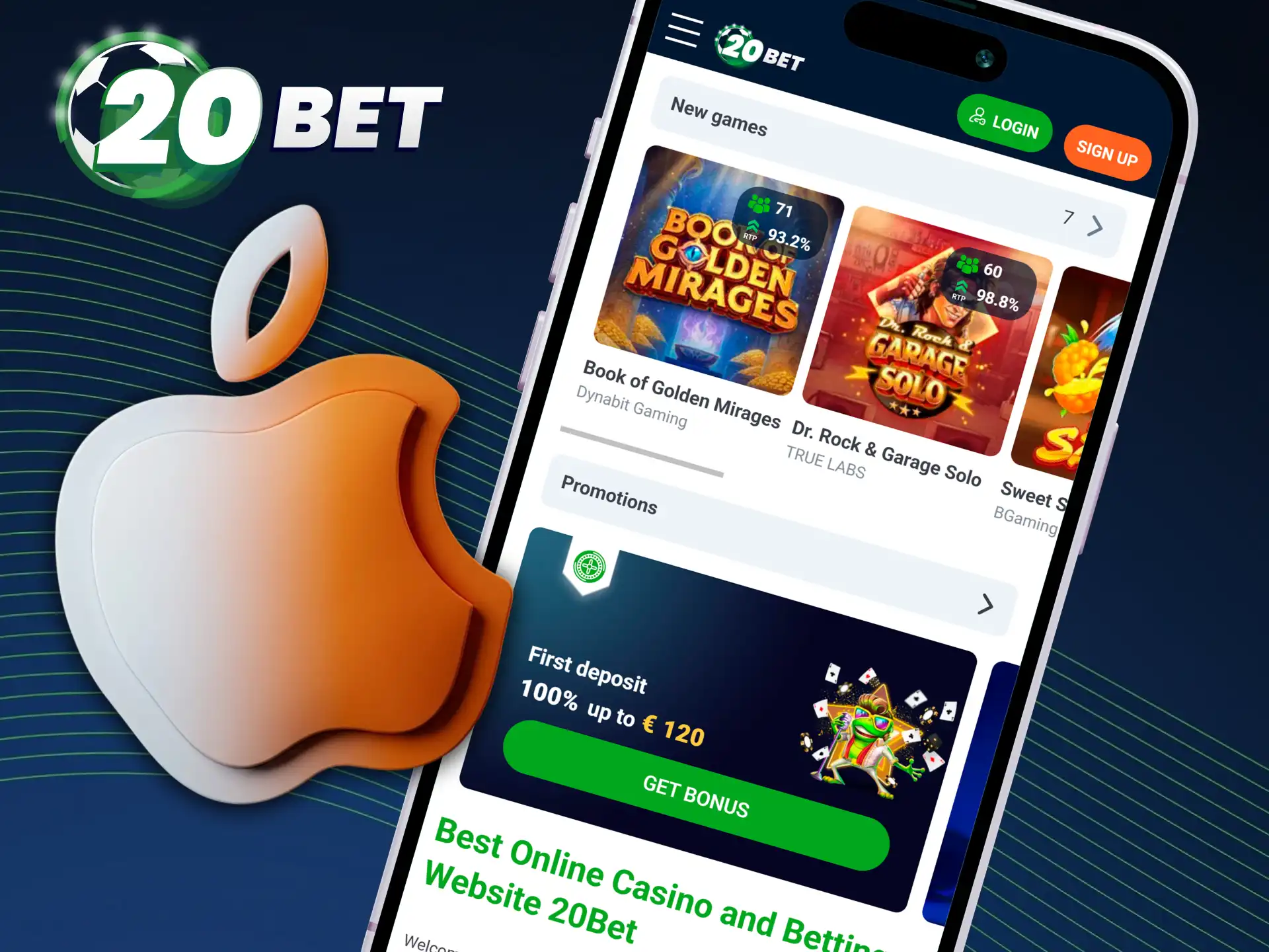 Install the official 20bet mobile app on your iOS device.
