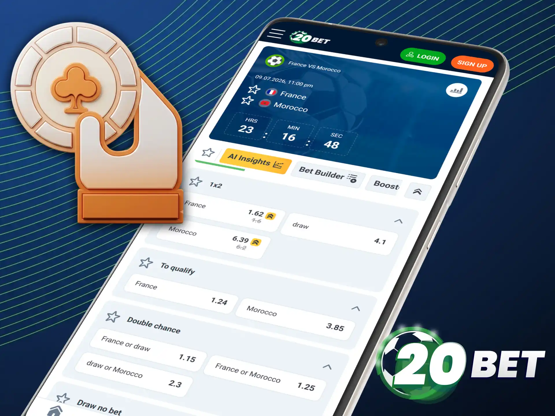 Learn how to make a bet via 20bet application quickly.