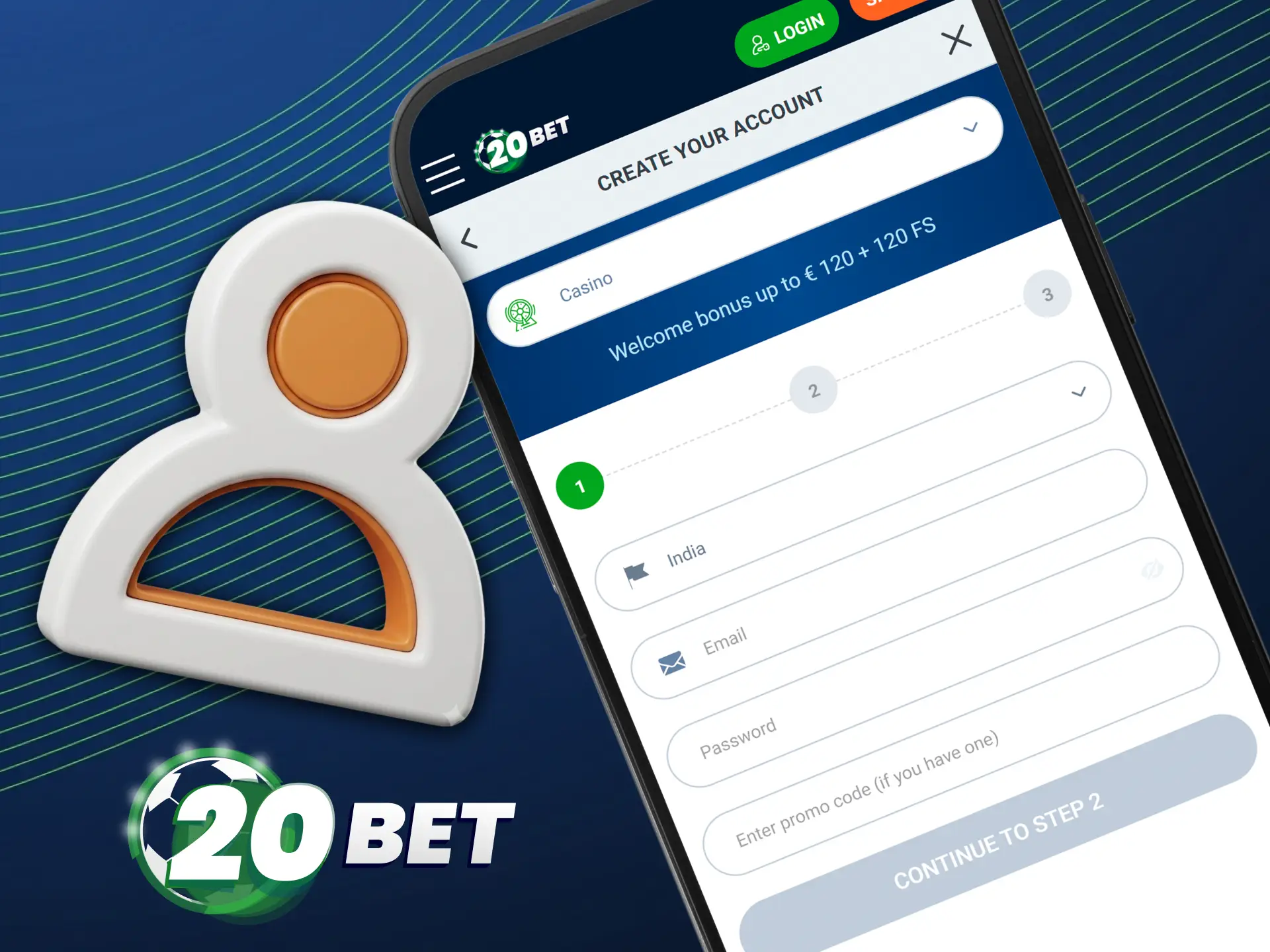 Learn how to register a new account via the 20bet app.