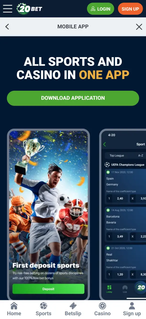 Open the downloads section to find the iOS version of 20bet.