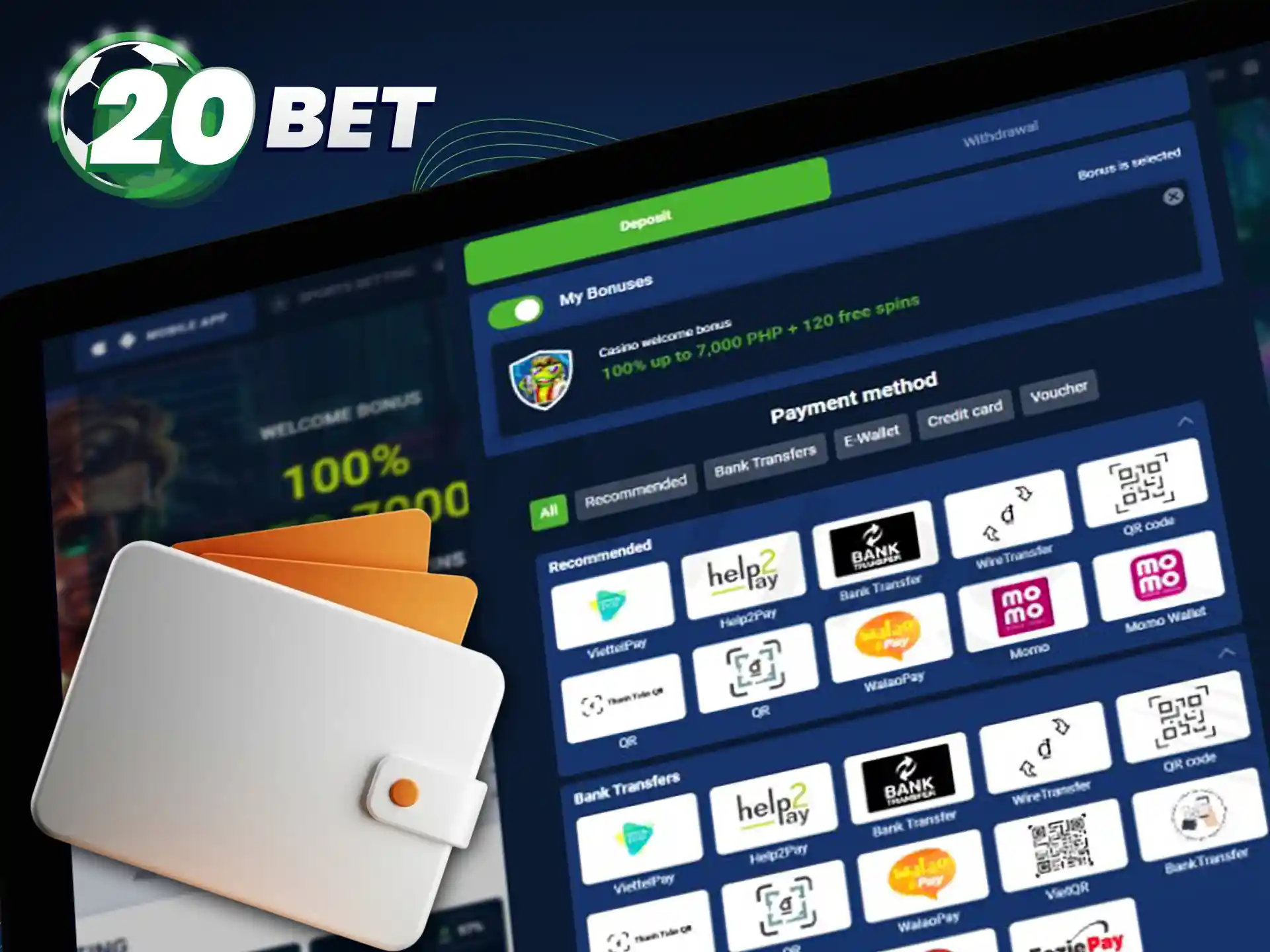 Learn how to make a deposit using the 20bet mobile app.