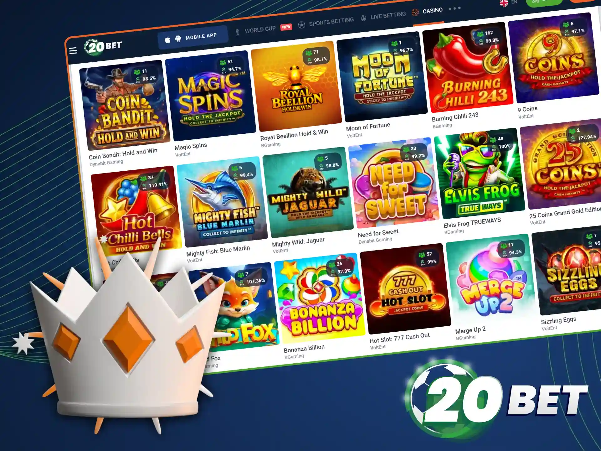 Participate in rewarding Drops and Wins tournaments via 20bet mobile app.
