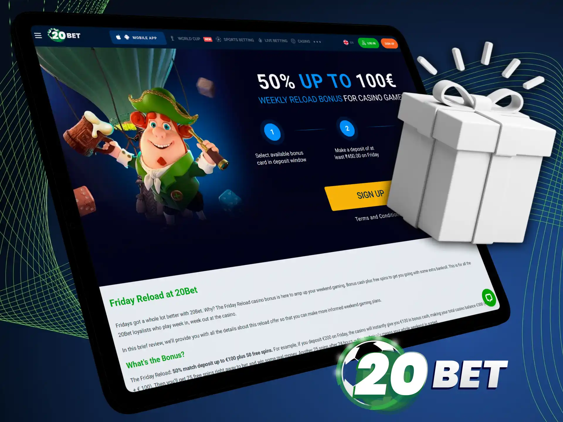Activate the Friday Reload promotion within your 20bet mobile app today.