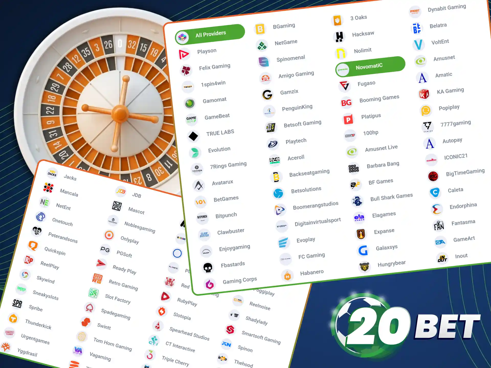 Explore top casino games providers available on the 20bet mobile app.