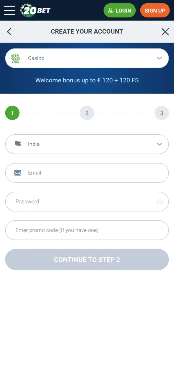 Fill in the details like your preferred country, currency, and email address in the initial registration phase.