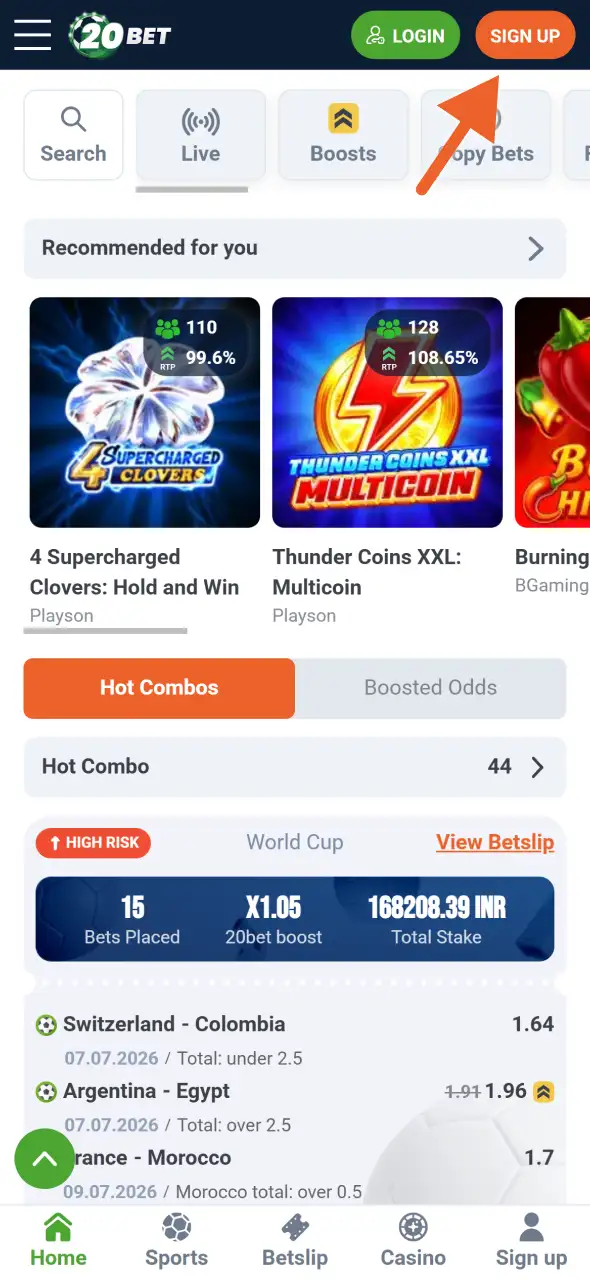 Navigate to the official website and open the registration box to begin your 20bet sign-up process.