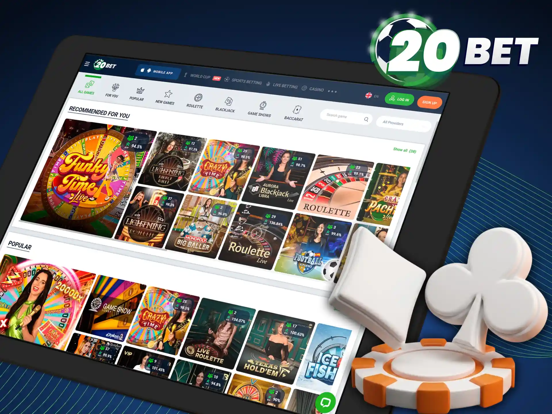 Try your luck at the live casino inside the 20bet mobile app.