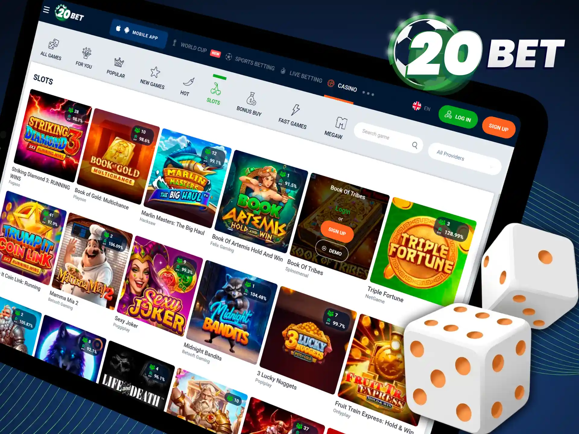 Spin and win on your favorite slots in the 20bet mobile app.
