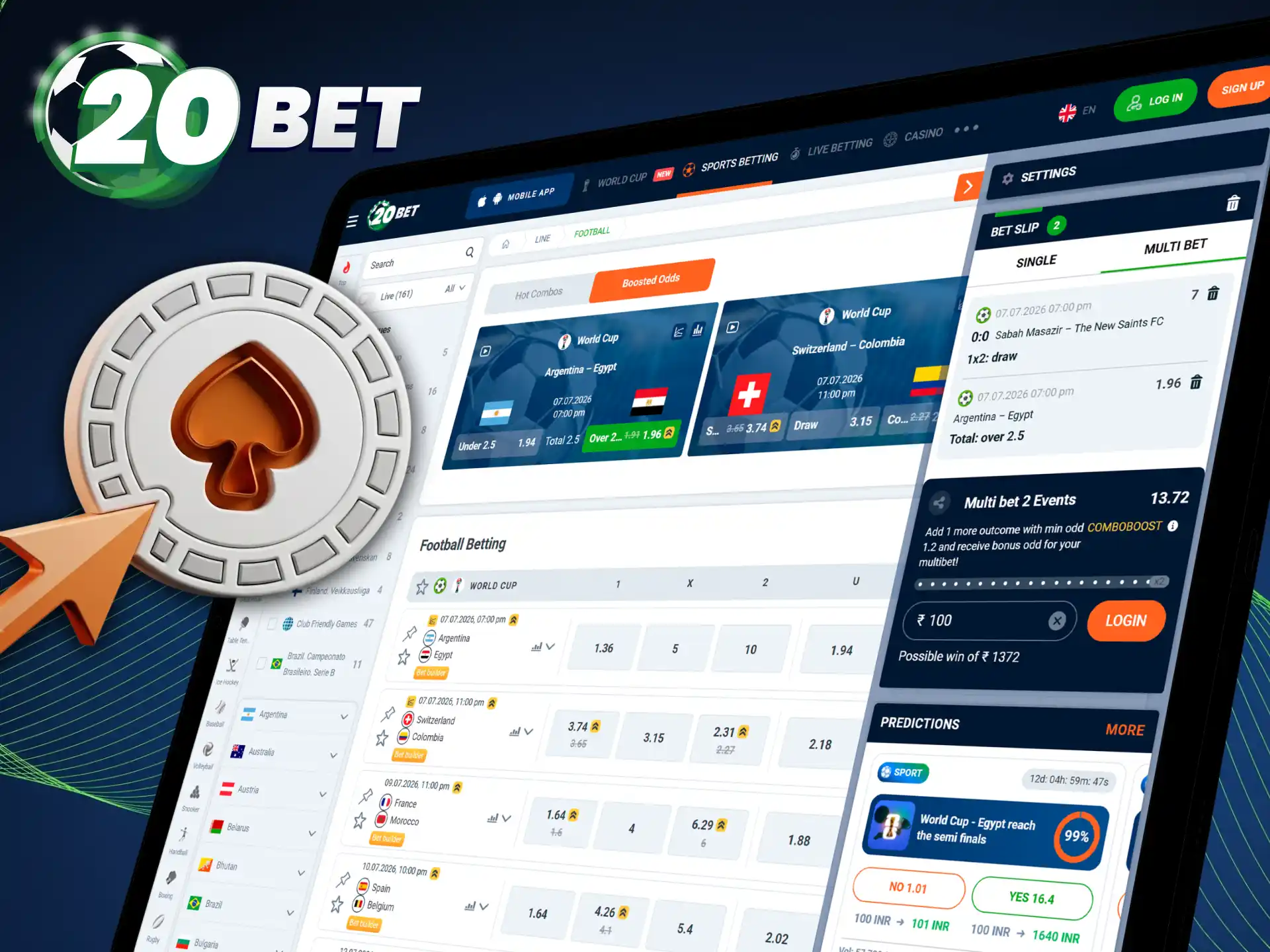 Explore the main types of bets available on the 20bet mobile app.
