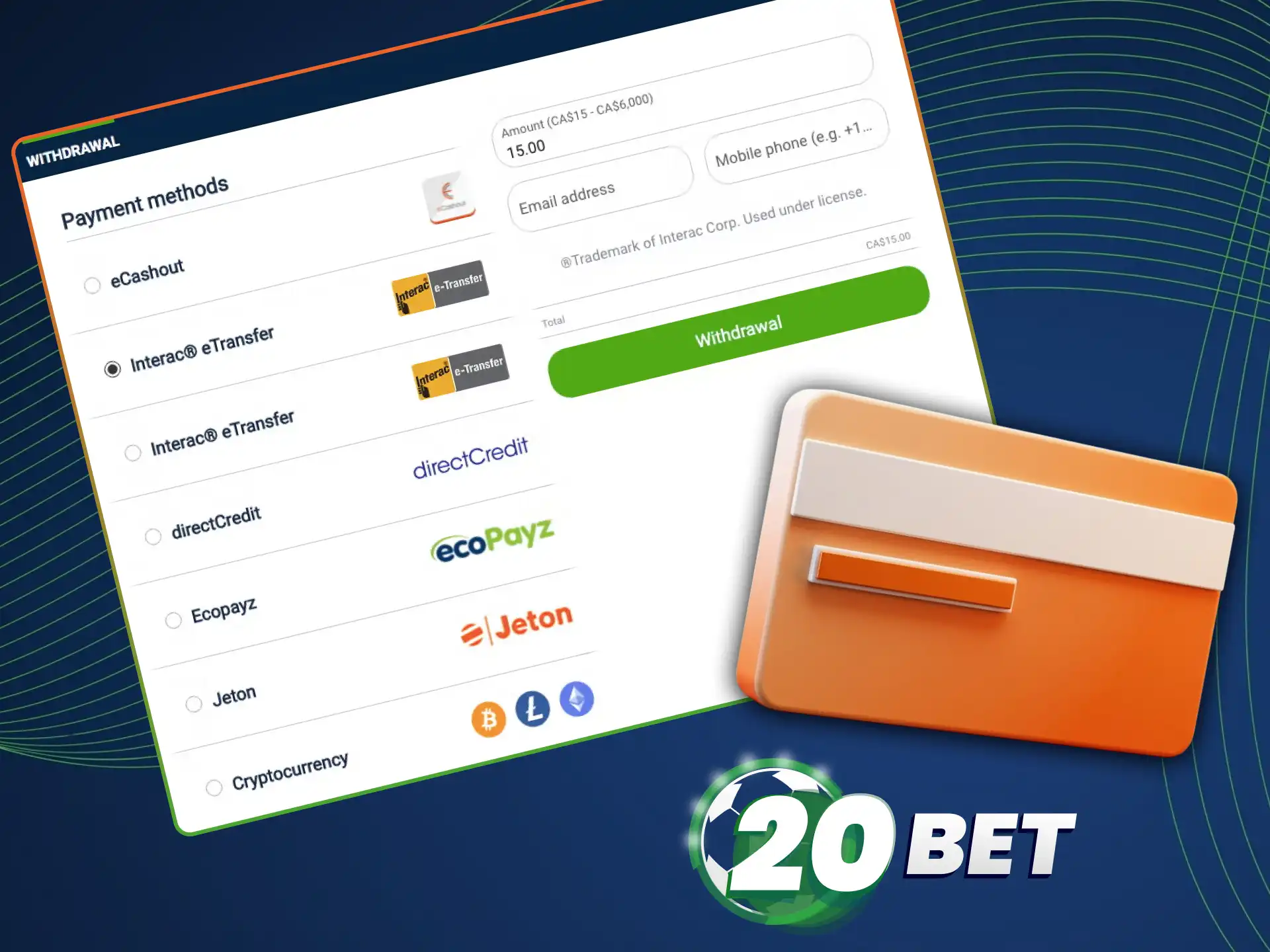 Check how to withdraw money safely from the 20bet mobile app.